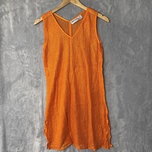 Y2K Trendy Looks Cover Up Top Women's Medium Orange‎ Open-Weave Mesh V-Neck